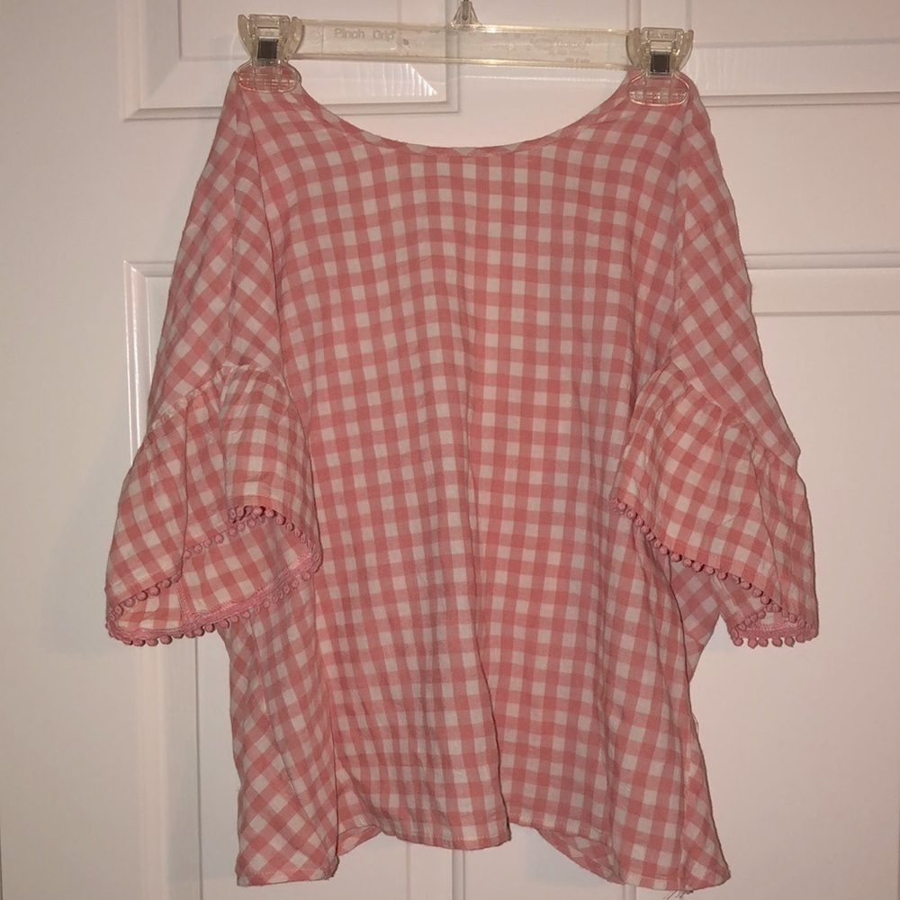 GILLI Gingham Twist Knot Back Top Pink & White